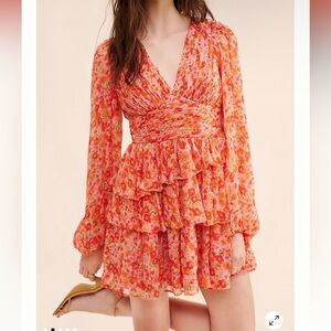 BHLDN Emmy Long-Sleeve V-Neck Tiered Mini Dress